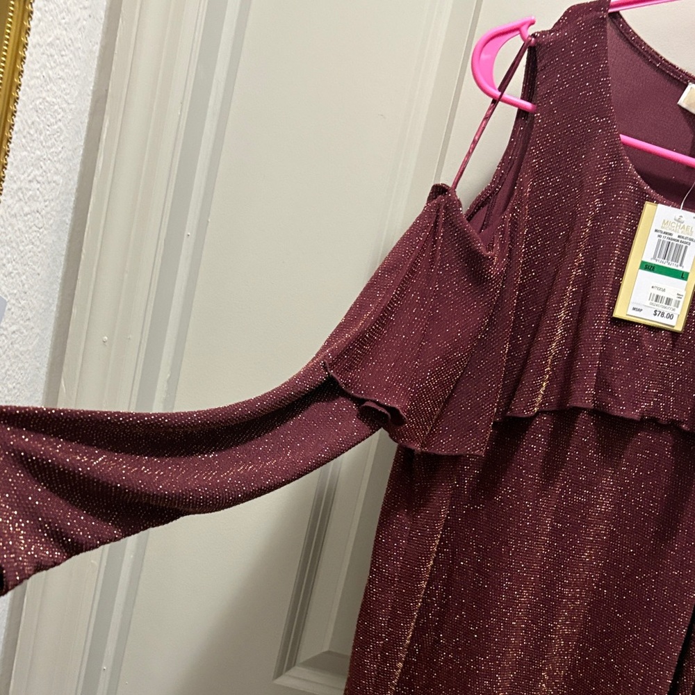 Michael Kors Burgundy Cold Shoulder Blouse - Picture 4 of 5